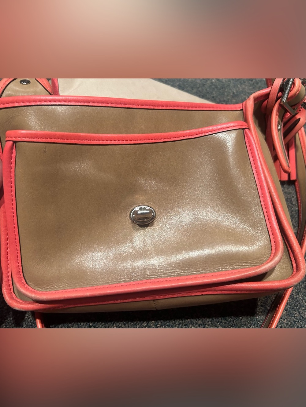 Vintage Coach Crossbody Shoulder Bag in Caramel and Coral AND Coach Coral Wallet - Picture 7 of 15